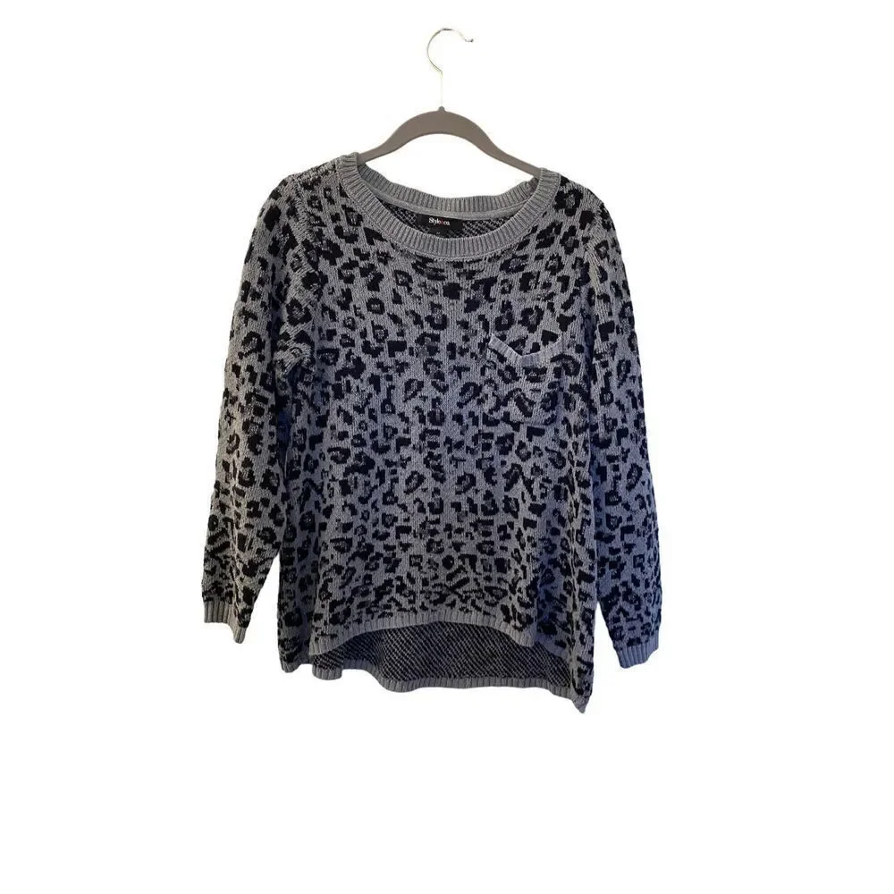 Style &Co., women’s gray & black cheetah, print, front pocket sweater size mediu